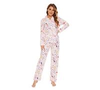 GLOBAL Pijama de Mujer 100% Algodón Floral de Manga Larga con Botones Ropa de Dormir con Cordón Suave y Transpirable PJS
