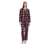 GLOBAL Pijama Franela Mujer, Conjunto Algodón Largo, Suave y Cómodo, Camisón Con Botones, Cintura Elástica Ajustable, Regalo Cuadros Rosa Azul