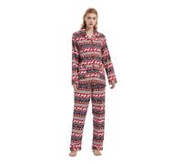 GLOBAL Pijama Franela Mujer, Conjunto Algodón Largo, Suave y Cómodo, Camisón Con Botones, Cintura Elástica Ajustable, Regalo, Pijama Navidad, XL