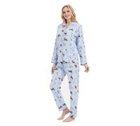 GLOBAL Pijama Franela Mujer, Conjunto Algodón Largo, Suave y Cómodo, Camisón Con Botones, Cintura Elástica Ajustable, Regalo, Lindo Perro Azul M