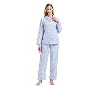 GLOBAL Pijama Franela Mujer, Conjunto Algodón Largo, Suave y Cómodo, Camisón con Botones, Cintura Elástica Ajustable, Regalo Mujeres Azul, Oveja XL
