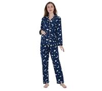 GLOBAL Pijama Franela Mujer, Conjunto Algodón Largo, Suave y Cómodo, Camisón con Botones, Cintura Elástica Ajustable, Regalo para Mujeres 3XL
