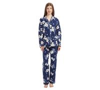 GLOBAL Pijama Franela Mujer, Conjunto Algodón Largo, Suave y Cómodo, Camisón Con Botones, Cintura Elástica Ajustable, Regalo, M