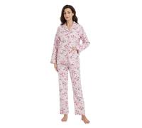 GLOBAL Pijama Mujer Franela, Algodón Largo, Conjunto Suave y Cómodo, Camisón Con Botones, Cintura Elástica Ajustable, Regalo Flores Rosas S