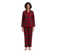 GLOBAL Pijama Mujer Franela, Algodón Largo, Conjunto Suave y Cómodo, Camisón Con Botones, Cintura Elástica Ajustable, Regalo Cuadros Rojos