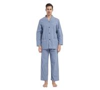 GLOBAL Pijamas Hombre Largos Pantalones Ropa de Dormir Conjunto de Algodón Pijama para Hombre con Bolsillos y Cordón,Patrón de Cuadrícula Fina Azul,M