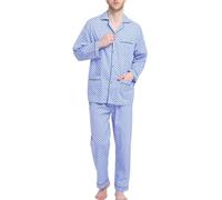 GLOBAL Pijamas Hombre Largos Pantalones Ropa de Dormir Conjunto de Algodón Pijama para Hombre con Bolsillos y Cordón,Cuadrícula Azul 1606,M