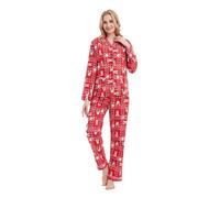 GLOBAL Pijamas Mujer Franela, Pijamas Algodon Mujer Largos, Conjunto de Pijama Suave y Cómodo, Camisones Mujer Botones, Cintura Elástica Ajustable，Regalo Mujeres,