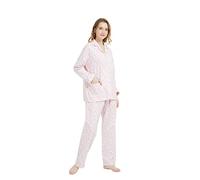 GLOBAL Pijamas Mujer Franela, Pijamas Algodon Mujer Largos, Conjunto de Pijama Suave y Cómodo, Camisones Mujer Botones, Cintura Elástica Ajustable，Regalo Mujeres,