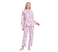 GLOBAL Pijamas Mujer Franela, Pijamas Algodon Mujer Largos, Conjunto de Pijama Suave y Cómodo, Camisones Mujer Botones, Cintura Elástica Ajustable,Regalo Mujeres Rosa, Perros L