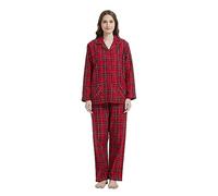GLOBAL Pijamas Mujer Franela, Pijamas Algodon Mujer Largos, Conjunto de Pijama Suave y Cómodo, Camisones Mujer Botones, Cintura Elástica Ajustable,Regalo Mujeres Rojo/Blanco/Negro, Cuadros L
