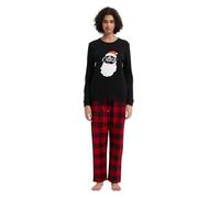 GLOBAL Pijamas Mujer Franela, Pijamas Algodon Mujer Largos Cuello Redondo, Conjunto de Pijama Suave y Cómodo, Cintura Elástica Ajustable，Regalo Mujeres Cuadros Rojo Negro M