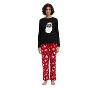 GLOBAL Pijamas Mujer Franela, Pijamas Algodon Mujer Largos Cuello Redondo, Conjunto de Pijama Suave y Cómodo, Cintura Elástica Ajustable，Regalo Mujeres Galleta Navideña Hombre Pan de Jengibre XXL