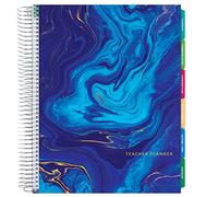 Global Printed Products Planificador de profesores de lujo sin fecha: 8.5 x 11 pulgadas, incluye 7 períodos, pestañas de página, marcador, calcomanías de planificación, carpeta de bolsillo, agenda diaria semanal mensual (mármol azul oscuro)