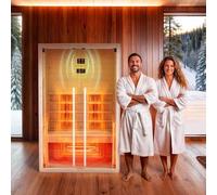 GLOBAL RELAX® | DHARANI S2 Plus Sauna Interior Infrarrojos para 1 ó 2 Personas | Abeto I Temperatura Regulable I Iluminación LED I Potencia 2200w I Sonido 3D I Elimina toxinas I Relajación Muscular