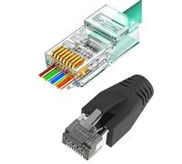 GLOBAL SECURITY Conectores RJ45 Cat 7 Conector Pasante Plug Ethernet LAN Crimpar Enchufe de red con protección antidesgarros goma de inserción para Cat 7 Cat6a Cat6 AWG23 de 8 polos 10 piezas negro