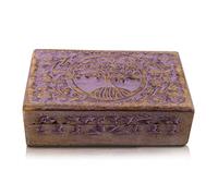 Global Village Bazaar Árbol de la vida decorativo Hecho a mano Caja de joyería de madera Caja del tesoro Caja de defensa Cofre del tesoro Titular Caja de seguridad Violeta 20 x 12 x 6 cms