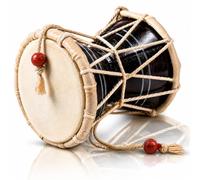 Global Village Bazaar Hecho a mano Madera Cuero Clásico Indian Folk Dumroo Damroo Damaru Juego de tambor de mano Percusión Colección decorativa Música Instrumentos musicales del mundo Marrón 7 cms