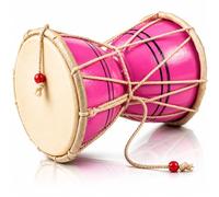 Global Village Bazaar Hecho a mano Madera Cuero Clásico Indian Folk Dumroo Damroo Damaru Juego de tambor de mano Percusión Colección decorativa Música Instrumentos musicales del mundo Rosa 15 cms