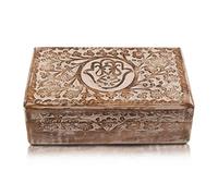 Global Village Bazaar Joyero de madera decorativo Hecho a mano, Hamsa tallado a mano,caja de almacenamiento, cofre del tesoro, soporte para baratijas, caja de bloqueo Blanco 20 x 12 x 6 cms