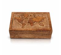Global Village - Caja de joyería decorativa hecha a mano, diseño de mapa del mundo, caja de joyería de madera, caja de recuerdo, caja de regalo, caja de regalo, caja de reloj, 20 x 5 pulgadas
