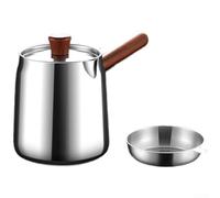 GLOBALHUT Olla freidora de acero inoxidable 304, con mango de nogal y cesta de malla para filtración de aceite, capacidad de 1,5 L y 2,0 L para freír eficientemente (A-1)