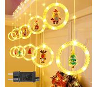 GlobaLink 3M x 0.7M Cortina Luces Navidad Enchufe con 10 Anillos Estatua, Impermeables 8 Modos Adornos para Natal Ventana Bodas Exterior Interior, Luz de Cadena Guirnalda, 100 LED, Blanco Cálido