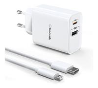 GlobaLink - Cargador rápido para iPhone (32 W, 2 puertos, carga rápida, certificado MFi), 20 W, cargador USB C + 12 W USB A + cable USB C 2 M para iPhone 13/Pro/Pro Max/12/Pro Max/iPad/Samsung Galaxy