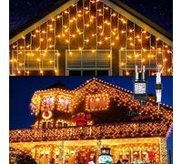 GlobaLink Cortina Luces Exterior 4Mx0.6M, Luces 144LEDs IP44 Impermeable,8 Modos y Función Memoria,Decoracion Navidad Fiesta,Boda,Casa,Ventana,Patio,Jardín,Bar-Blanco Cálido