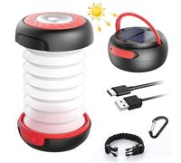 GlobaLink Linterna Camping Recargable, Linterna Solar Lampara Camping | Plegable, 140LM LED Farol Camping 3 Modos, Luz de Emergencia Carga Solar/USB, con USB Cable Pulsera Anillo para Acampada