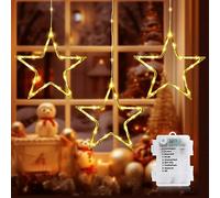 GlobaLink Luces de ventana de Navidad, paquete de 3 luces de ventana de estrellas de 23 cm, funciona con pilas, luces blancas cálidas con 8 modos y temporizador, luces colgantes de estrella