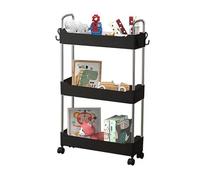 GLOBALMIX - Carrinho de armazenamento de 3 níveis com alças pegas e Ganchos carrinho com rodas, carrinho de cozinha, economia de espaço, Banheiro, casa de banho, Quarto, escritório, 12 x 40 x 62 cm