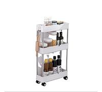 Globalmix - Carrinho de armazenamento de 3 níveis com alças pegas e Ganchos carrinho com rodas, carrinho de cozinha, Banheiro, casa de banho, Quarto, escritório, 12x40x62cm (Branco)