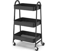 Globalmix Carro Estante móvil con 3 Niveles, con Ruedas, Almacenamiento, con asa, 2 Frenos, cestas de Metal, fácil de Montar, Dormitorio, Cocina, Oficina, baño (Negro)
