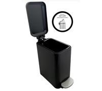 Globalmix Papelera de baño, papelera de cocina de 6 litros con pedal y tapa de cierre suave, papelera rectangular pequeña para baño, cocina, dormitorio y oficina (Negro)