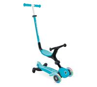 Globber - GO•UP Active Lights 360 - Patinete evolutivo con Asiento Giratorio 360°, reposapiés, Luces LED y 3 Ruedas, para niños de 15 Meses a 6 años - Azul Aqua