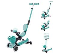 Globber GO•UP Baby 360 Lights - Patinete escalable de 3 Ruedas con Asiento y Respaldo, para niños de 15 Meses a 6 años, Verde Menta