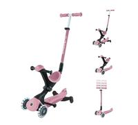 Globber - GO•UP Deluxe Lights Eco 360 - Patinete evolutivo de 3 Ruedas con Asiento Giratorio 360°, reposapiés, Luces LED y Materiales sostenibles, de 15 Meses a 6 años - Rosa Baya