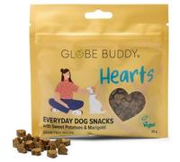 Globe Buddy Hearts - Proteína de insectos y algas, aperitivos semihúmedos sin cereales, golosinas suaves para todas las razas y etapas de la vida, 75 g (batatas y caléndula)