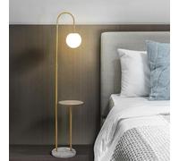 Globe Lámpara de pie moderna Lámpara de pie negra Lámparas de pie ajustables en altura con mesa y base de mármol Lámpara de poste de lectura de pie de metal minimalista para decoración del hogar del
