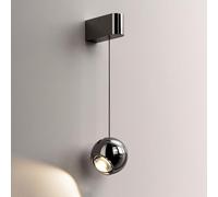 Globe LED Wall Light Fixture Creative Globe Aluminum Wall with Clear Glass Shade, 3 Color Mode Nordic Retractable Hanging Wire Wall Lamp 5W Contemporary Art Deco Lighting(Pearl