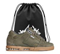 Globe Sabre Moss Gum - Zapatillas Skate unisex, Slip-On de piel de ante y malla, suela con Airbag Nitrocel y Grip S-Trac, plantilla Step-in, ajuste normal, con bolsa, Musgo, 39 EU