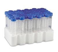 Globe Scientific 15mL Centrifuge Tube with Attached Blue Flat Top Screw Cap, 6286, Polypropylene, Sterile, Printed Graduation, Racked, 50/Rack, 500/CS