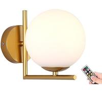 Globe Wall Sconce Set of 2 Operated for Bedroom,Wireless Timer Wall Lights with Remote,No Wiring Wall Lamp Glass Shade Gold Wall Decor for Bedside Bathroom Vanity Light Liv