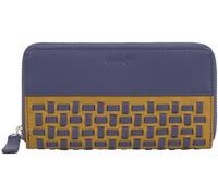 GlobeeCraft Cartera compacta de Piel auténtica para Mujer, Azul con Detalles Amarillo Curry, diseño Moderno y Artesanal, con Monedero y Espacio para 4 Tarjetas 17 cm x 9,5 cm x 1,5 cm