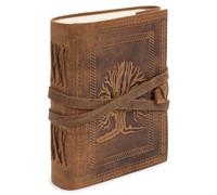 GlobeeCraft Cuaderno Cuero con Árbol de la Vida y Hojas en Blanco, ideal como Diario Viaje, Leather Journal y Libreta Bonita para notas personales 18x13 cm