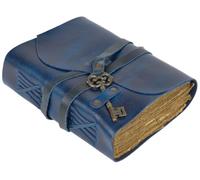 GlobeeCraft Cuaderno para Viajes Vintage de Cuero Azul con Llave, Papel de Algodón Hecho a Mano - Perfecto como Cuaderno de Cuero, Libreta Vintage o Diario Personal Premium - 18x13 cm