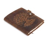 GlobeeCraft diario de Cuero Marrón con Árbol de la Vida, Cuaderno Vintage Hecho a Mano 22x16 cm, Libreta de Viaje y Agenda de Piel para Escribir y Dibujar