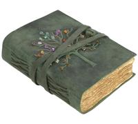 GlobeeCraft Diario de viaje en cuero verde con árbol de la vida y papel de algodón artesanal, perfecto como leather notebook, journal book y cuaderno piel vintage 21x16 cm