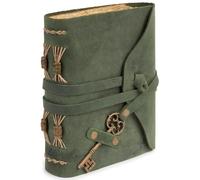 GlobeeCraft Diario Vintage de Cuero Verde con Llave - Cuaderno para Viajes Vintage con Papel de Algodón - Cuaderno Diario Compacto 18x13 cm, Ideal para Viajes, Notas y Reflexiones Personales